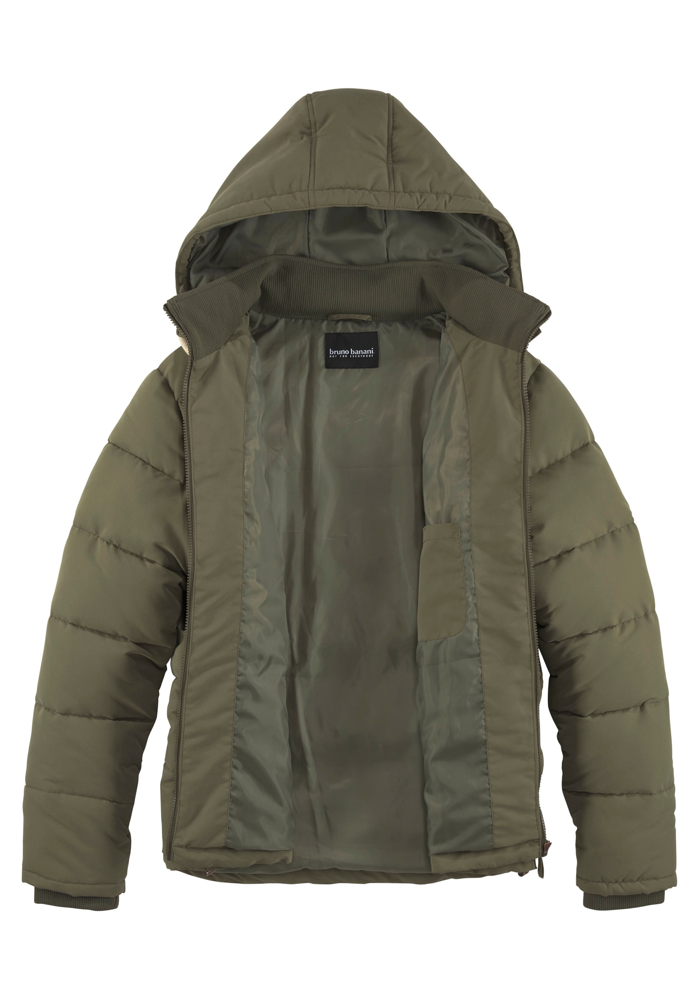 Bruno Banani Steppjacke mit Kapuze leicht,  wasserabweisend,  modischer Stil,  mit dekorativen Badges