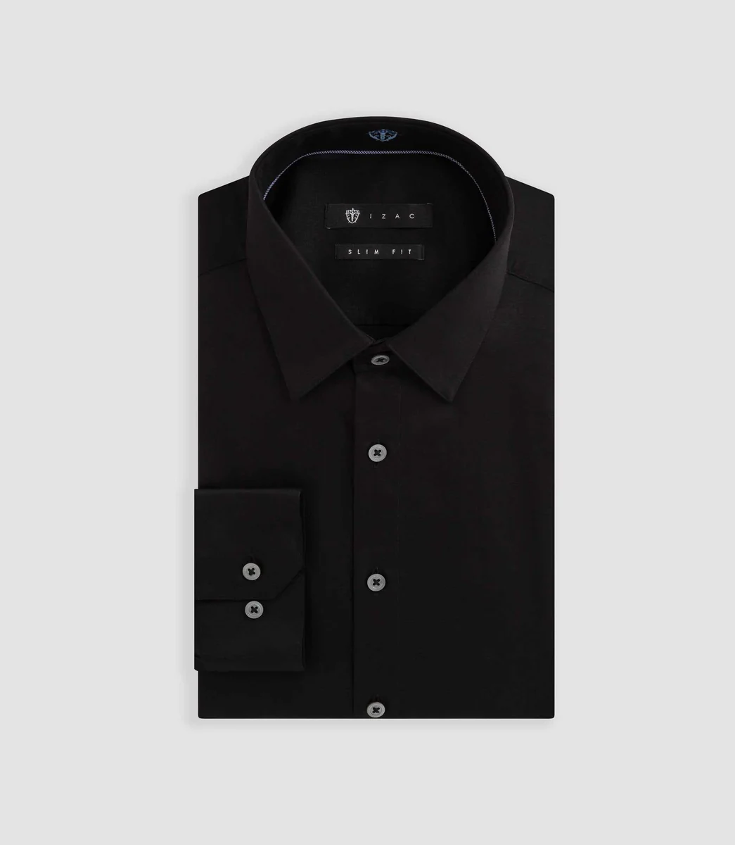 Chemise satin slim noir 