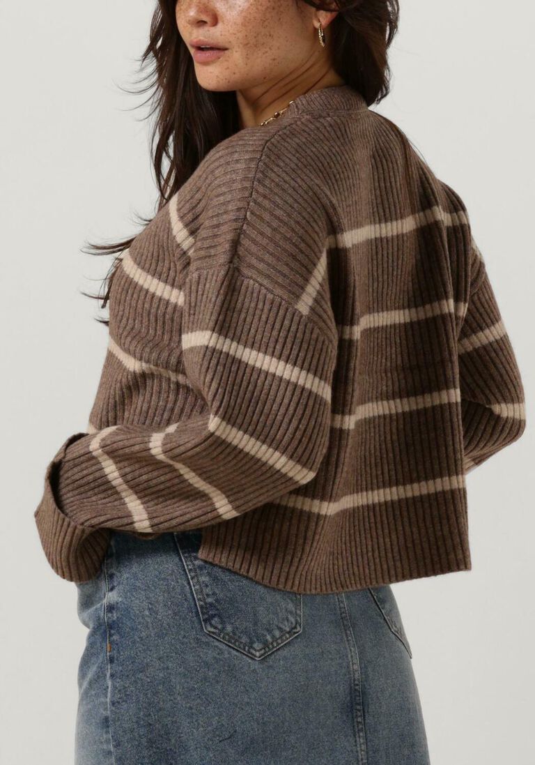 beige co'couture trui row stripe box crop knit