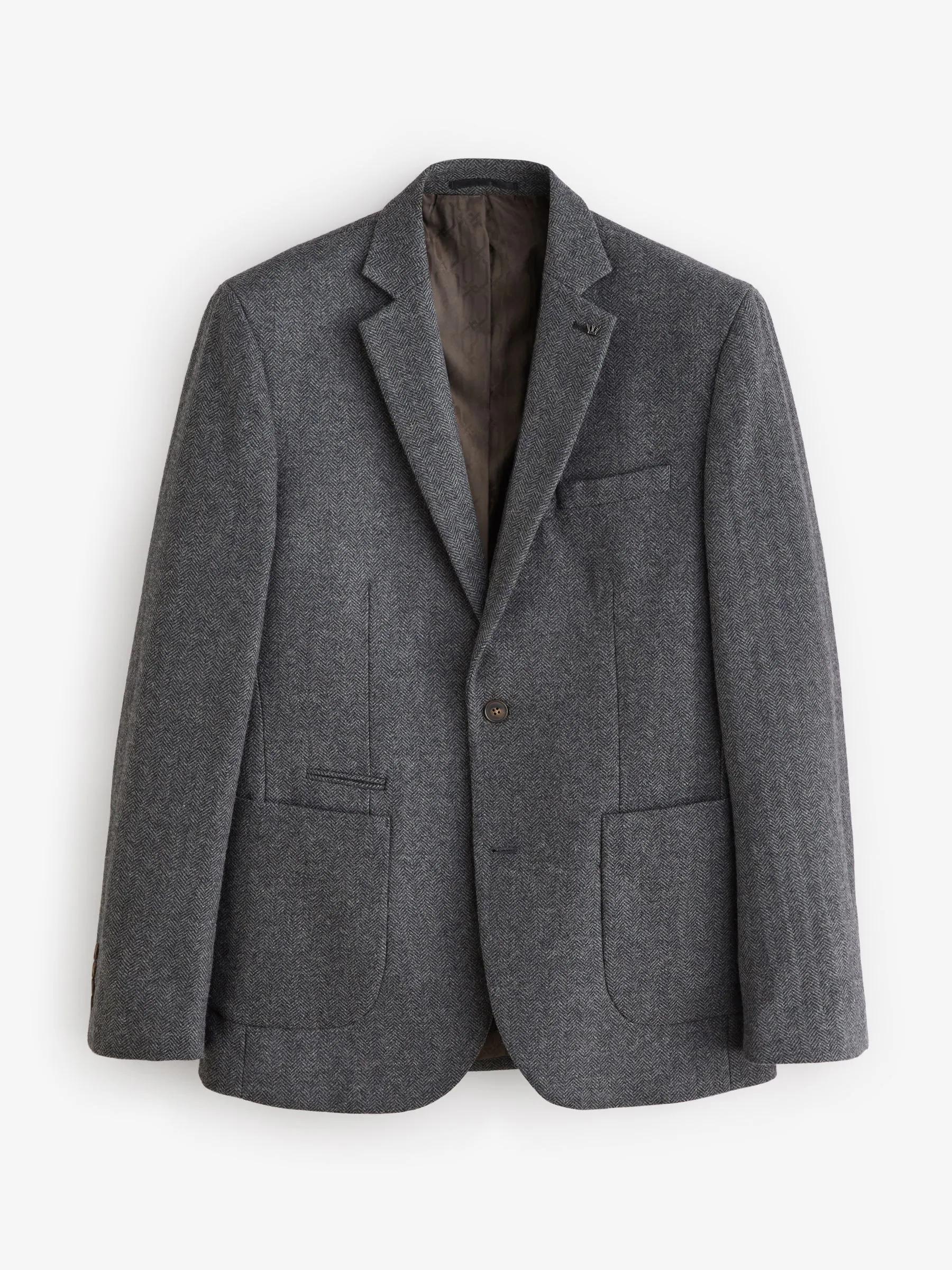 Antraciet - Slim Fit - Blazer met visgraatmotief en hoog wolgehalte