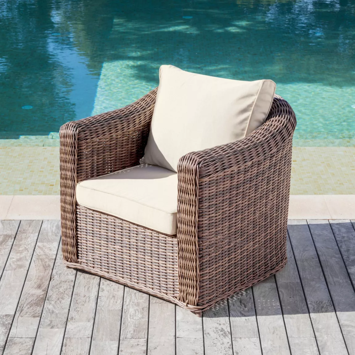 Salon de jardin en résine tressée 5 places 4 pcs Calvi Sepia et beige