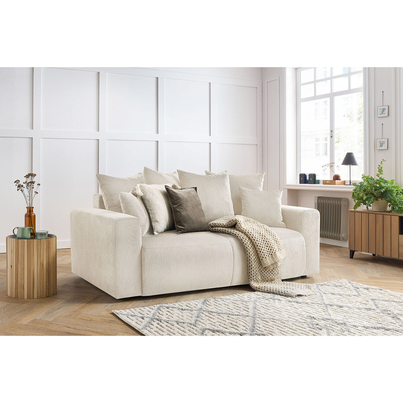 Bobochic Canapé droit fixe 2 places envy velours côtelé beige - 210x100x95 cm