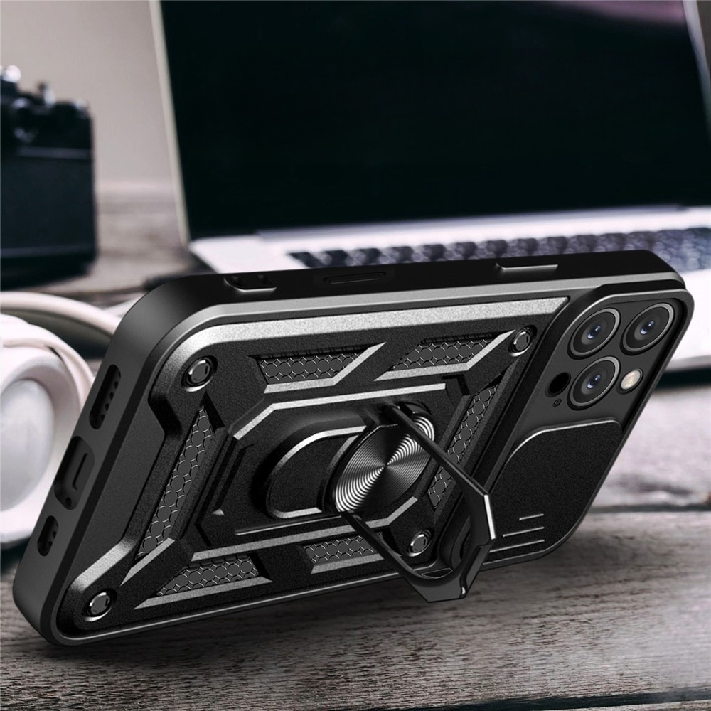 iPhone 17 Hybrid Outdoor Hardcase Hülle mit Cam-Slider   Magnetischer Kickstand - Schwarz
