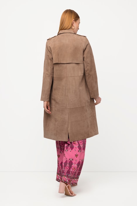Leder-Trenchcoat, Veloursleder, Reverskragen