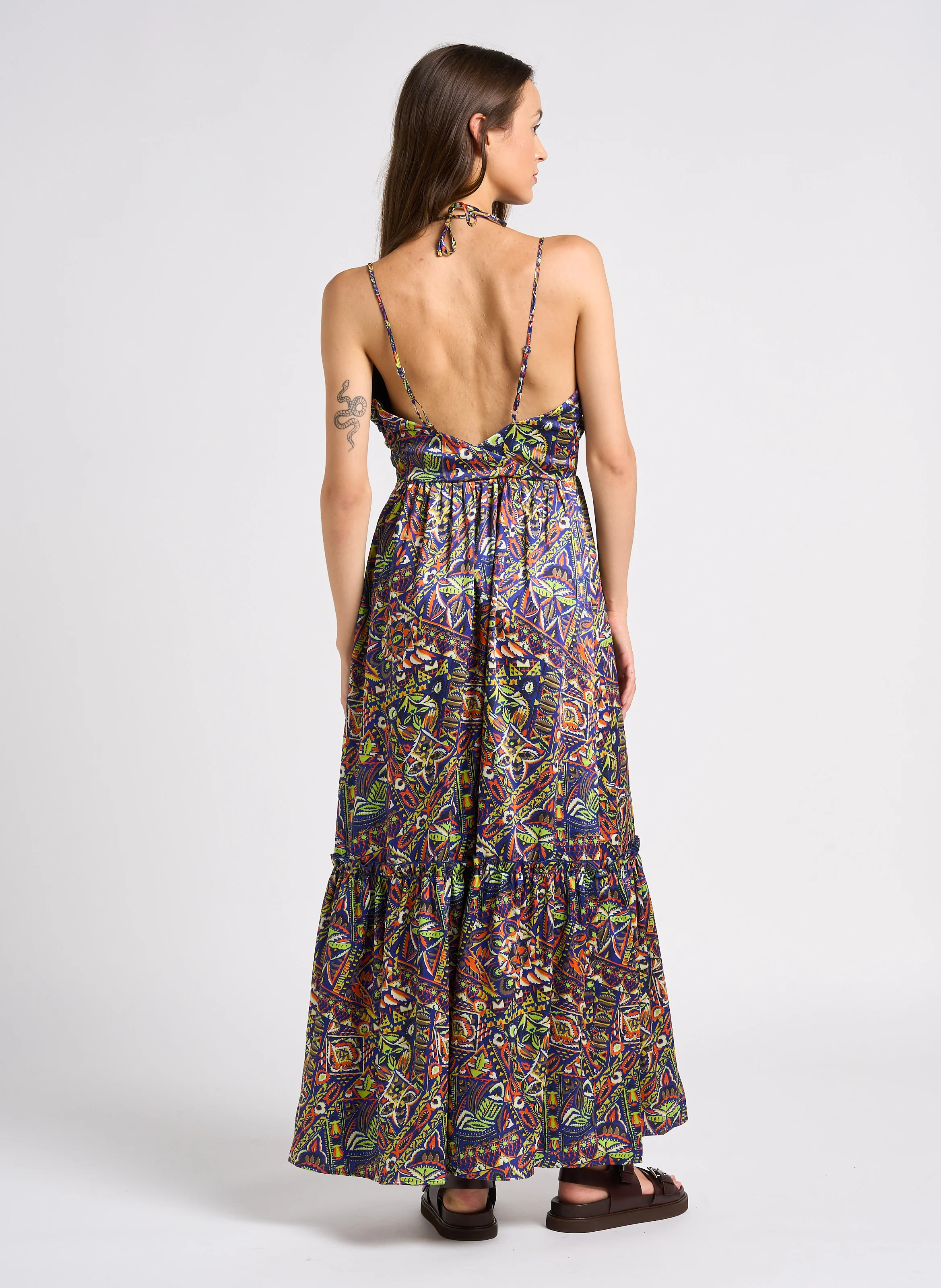 Robe longue droite imprimée | Bleu