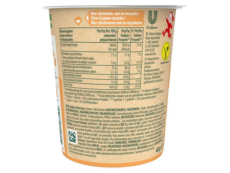 Knorr Fertiggericht Pasta Snack Mac & Cheese 1 Portion Herzhafte Mahlzeit mit Teigwaren und Käse