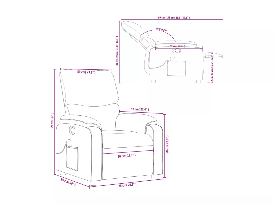 Fauteuil de massage inclinable Marron foncé Tissu