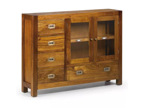 Console en bois massif de Mindy 5 tiroirs 2 portes Orka 107cm