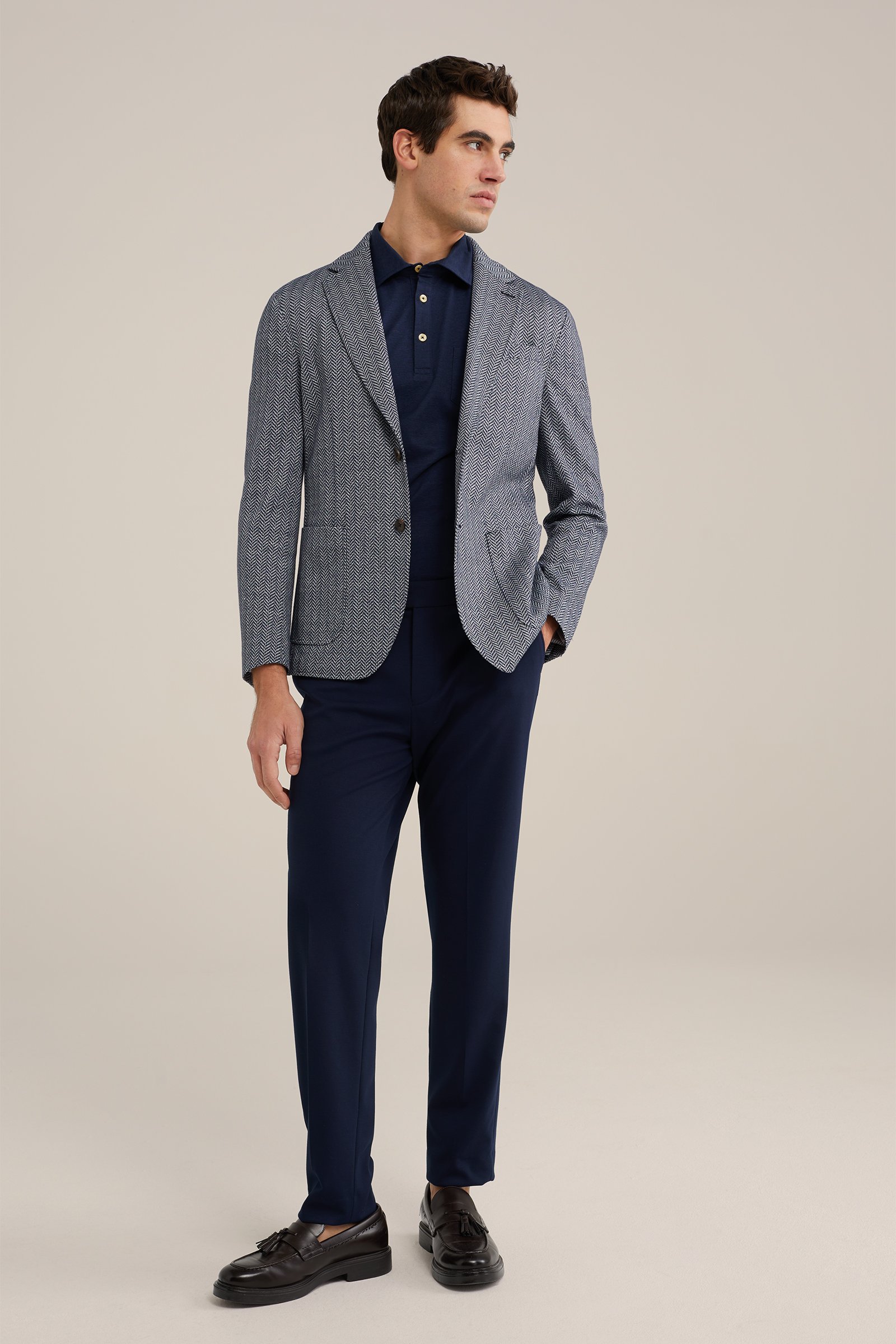 slim fit blazer met jacquard-dessin Van Gils Donkerblauw