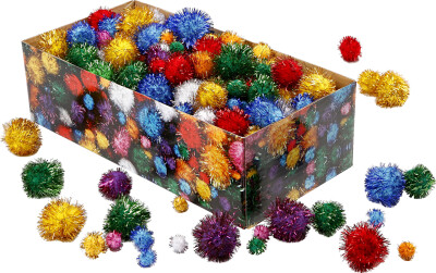 Pomponer - Ø 15-40 MM - Glitter - Stærke Farver - 300 G