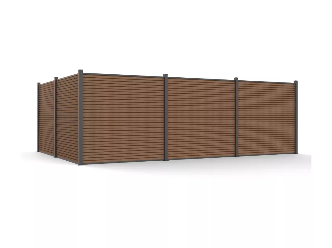 Clôture à poser effet bois H179 cm - Kit de 11 lames en composite co-extrudé + 2 poteaux anthracite - PALIZO