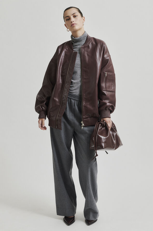 Second Female King Leather Bomber Jacket Bitter chocolate