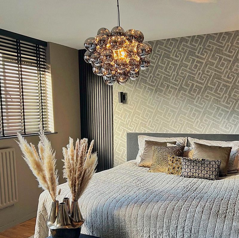 Design hanglamp zwart met smoke glas 8-lichts rond - Uvas