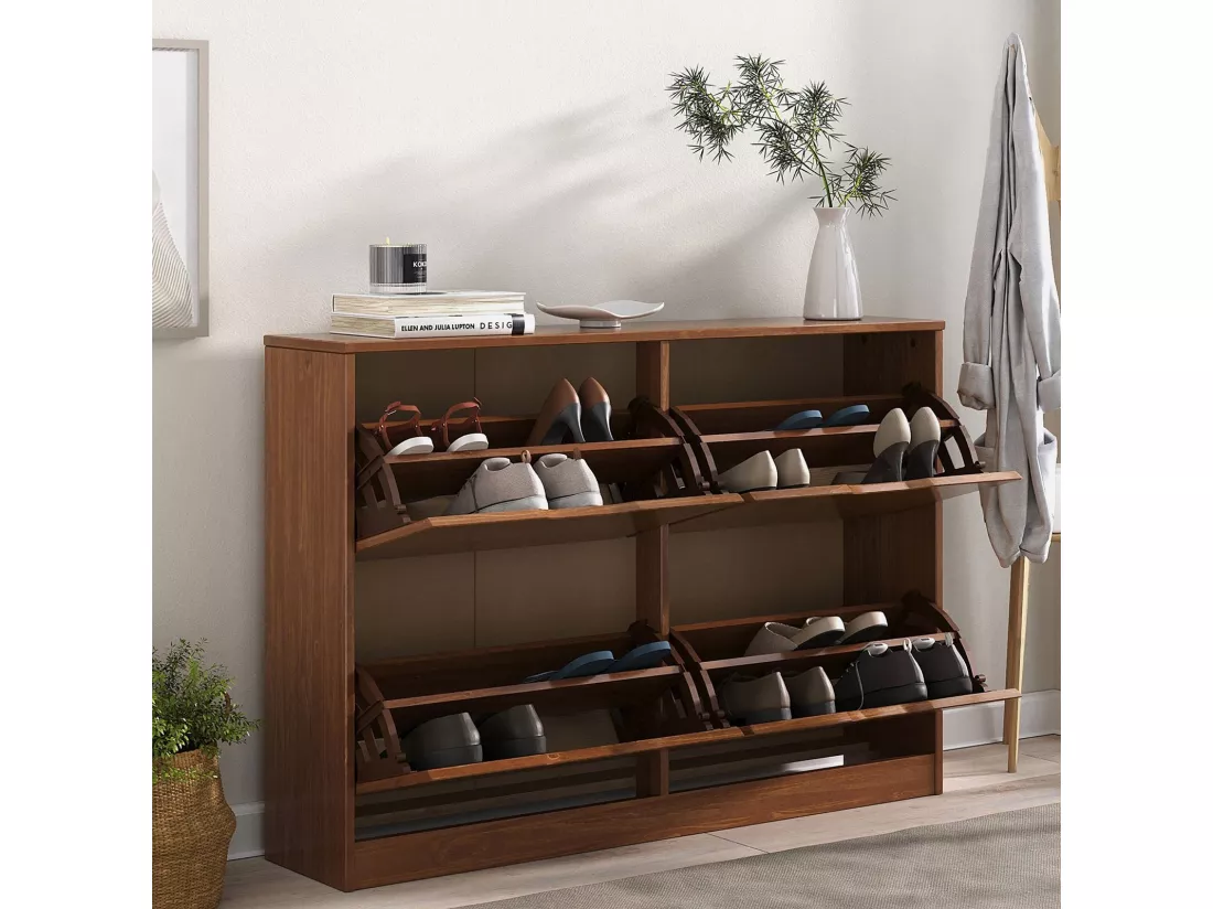 Meubles à chaussures BASIL Armoire avec 4 abattants, en Pin massif, Coloris châtaignier