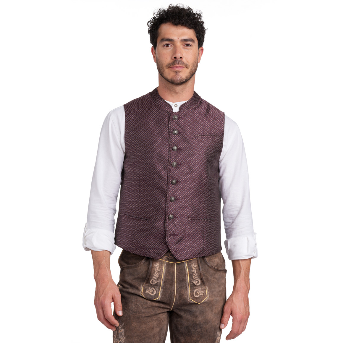 VanVaan Herren Trachtenweste mit Allover-Muster dunkelrot / dunkelgrau