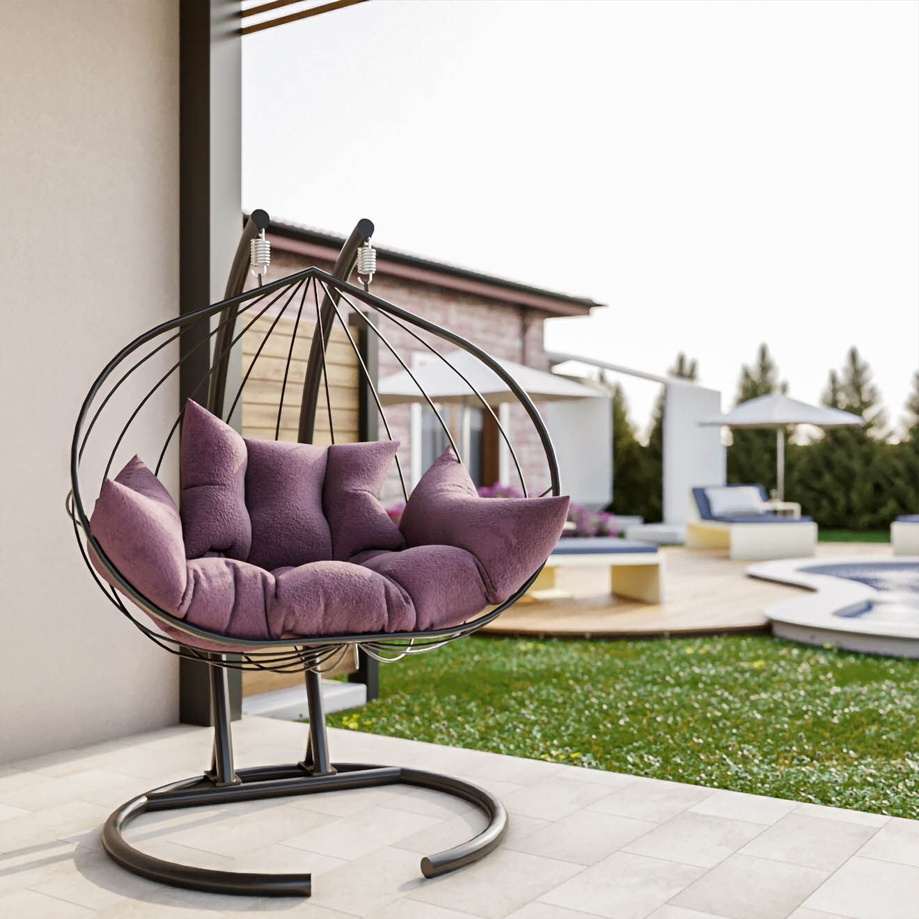 Wooden Art Fauteuil suspendu double violet - 150x189x124 cm