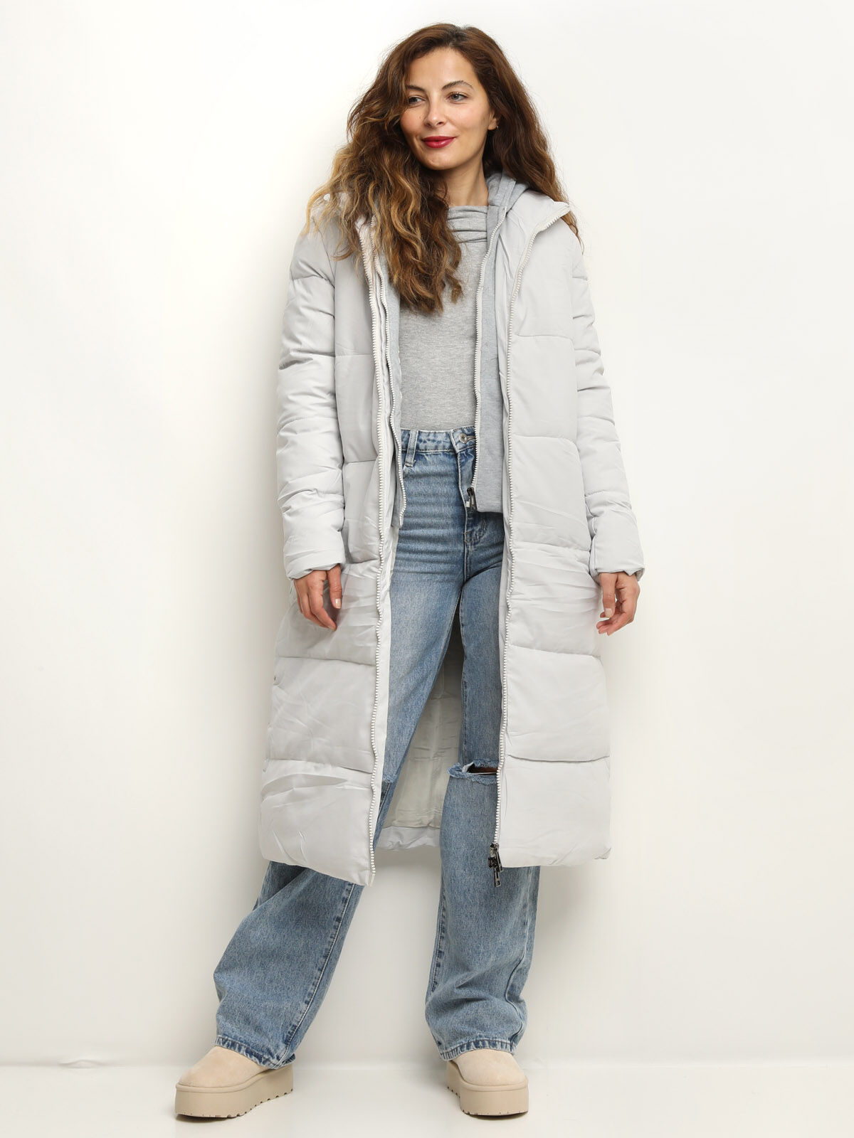 Doudoune oversize avec capuche- Gris clair