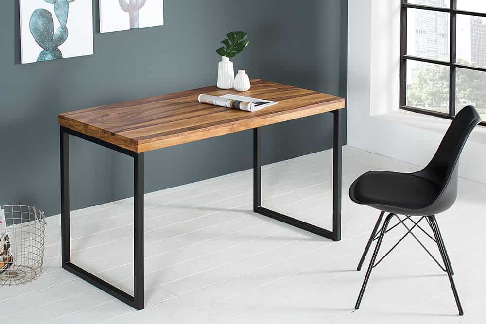 Eleganter Schreibtisch ELEMENTS 118cm braun Sheesham stone finish Metallgestell