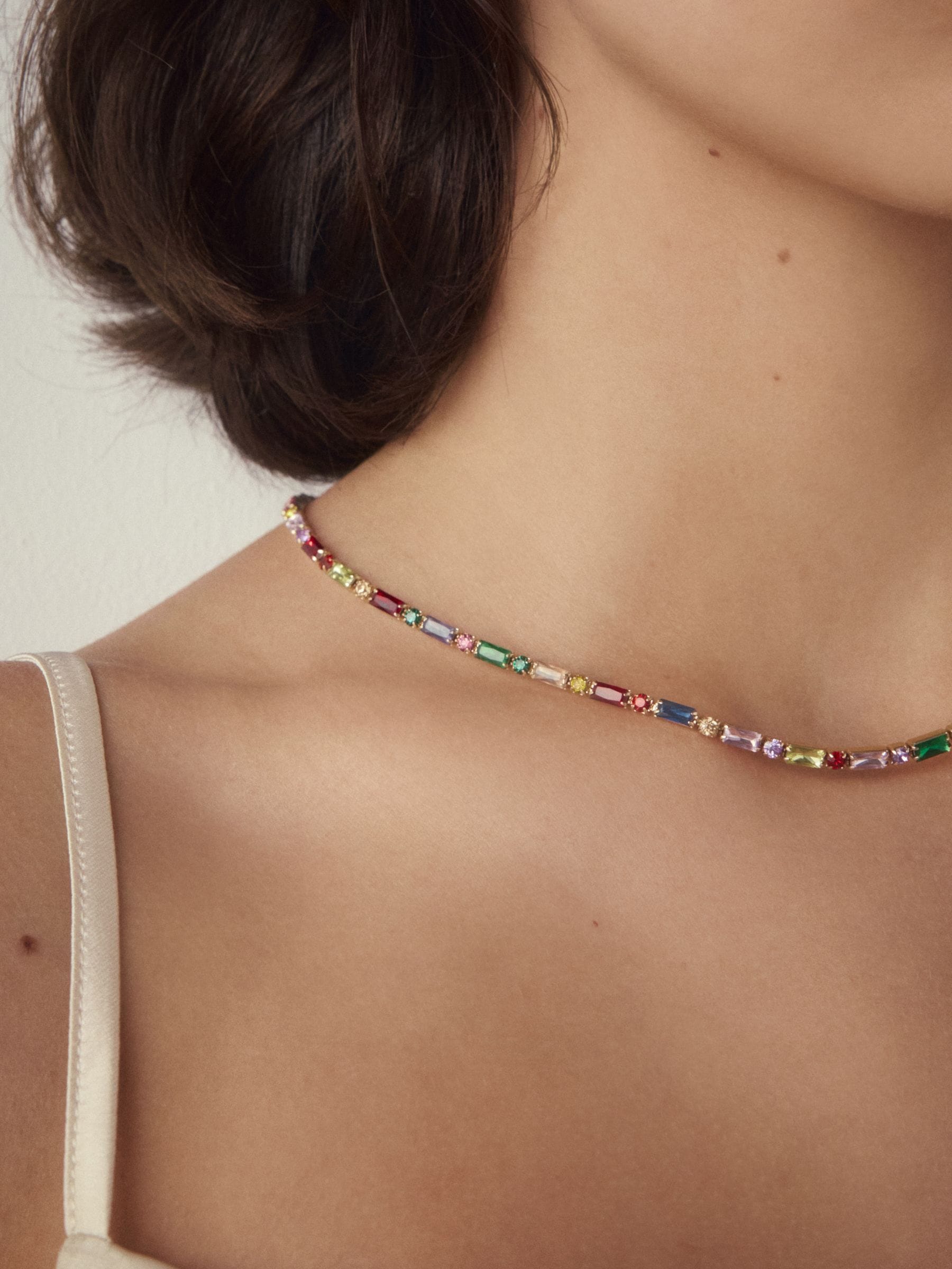 Multi - Fine Sparkle Baguette Necklace