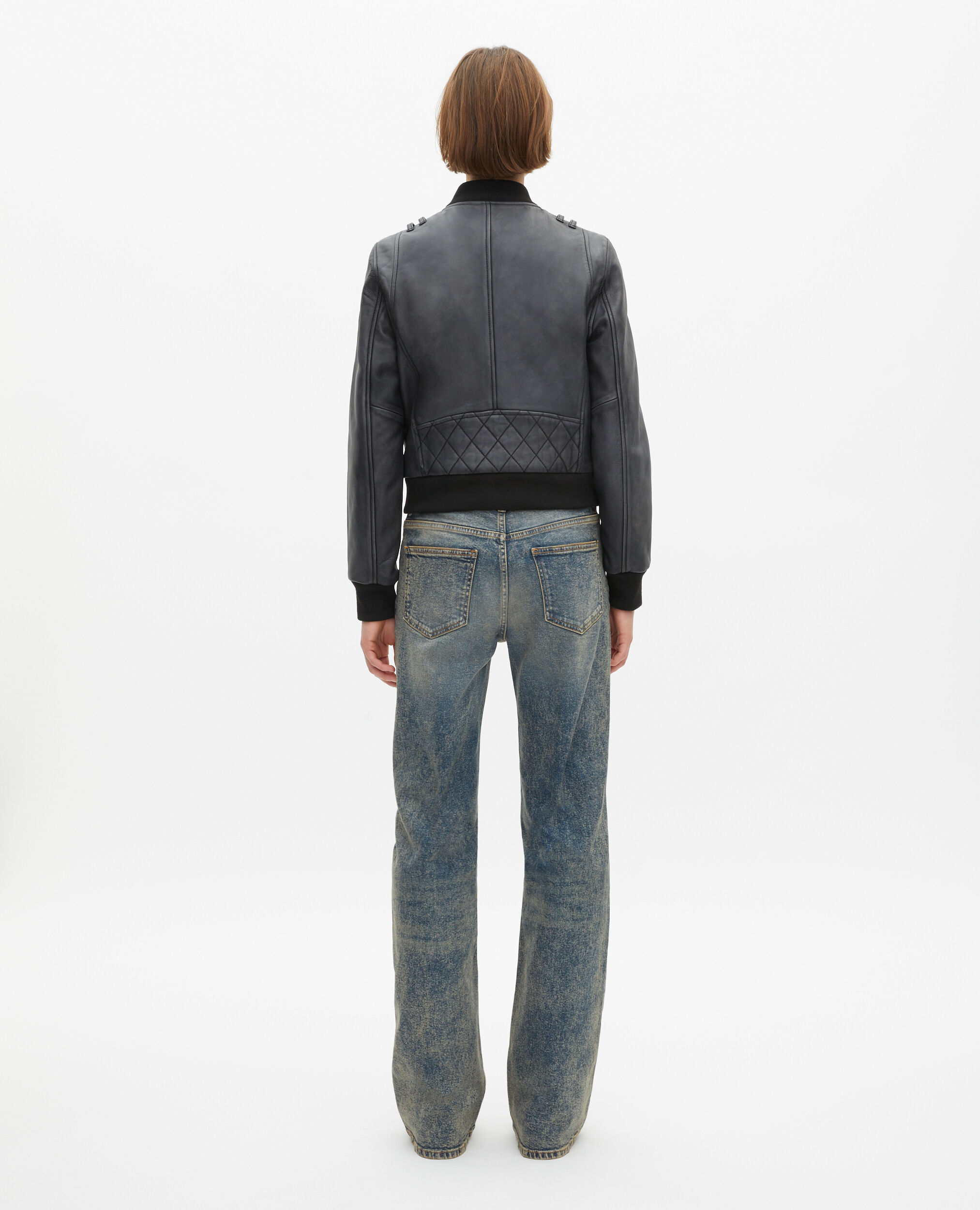Blouson en cuir effet vintage noir