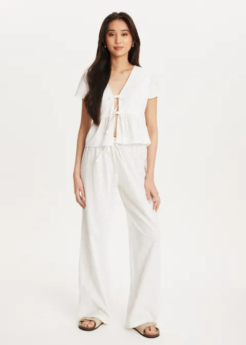 Broderie top met strikjes wit (WIT)