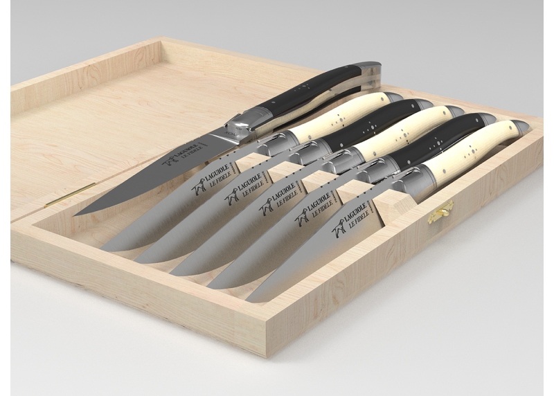 Service de 6 couteaux Laguiole manches en os de bovin et bois d'ébène