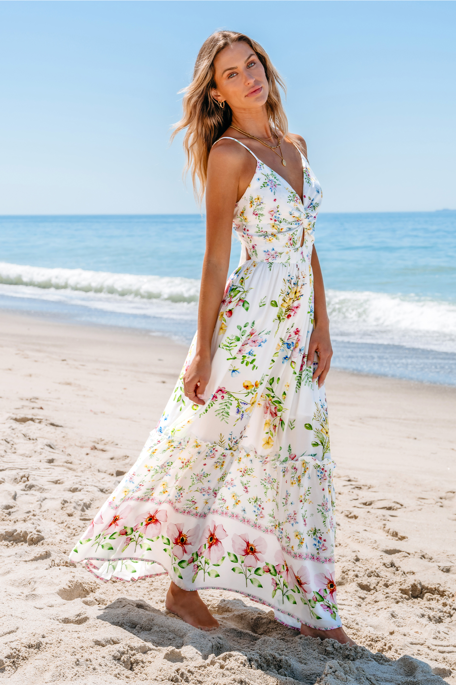 Robe maxi découpée et torsadée à imprimé floral