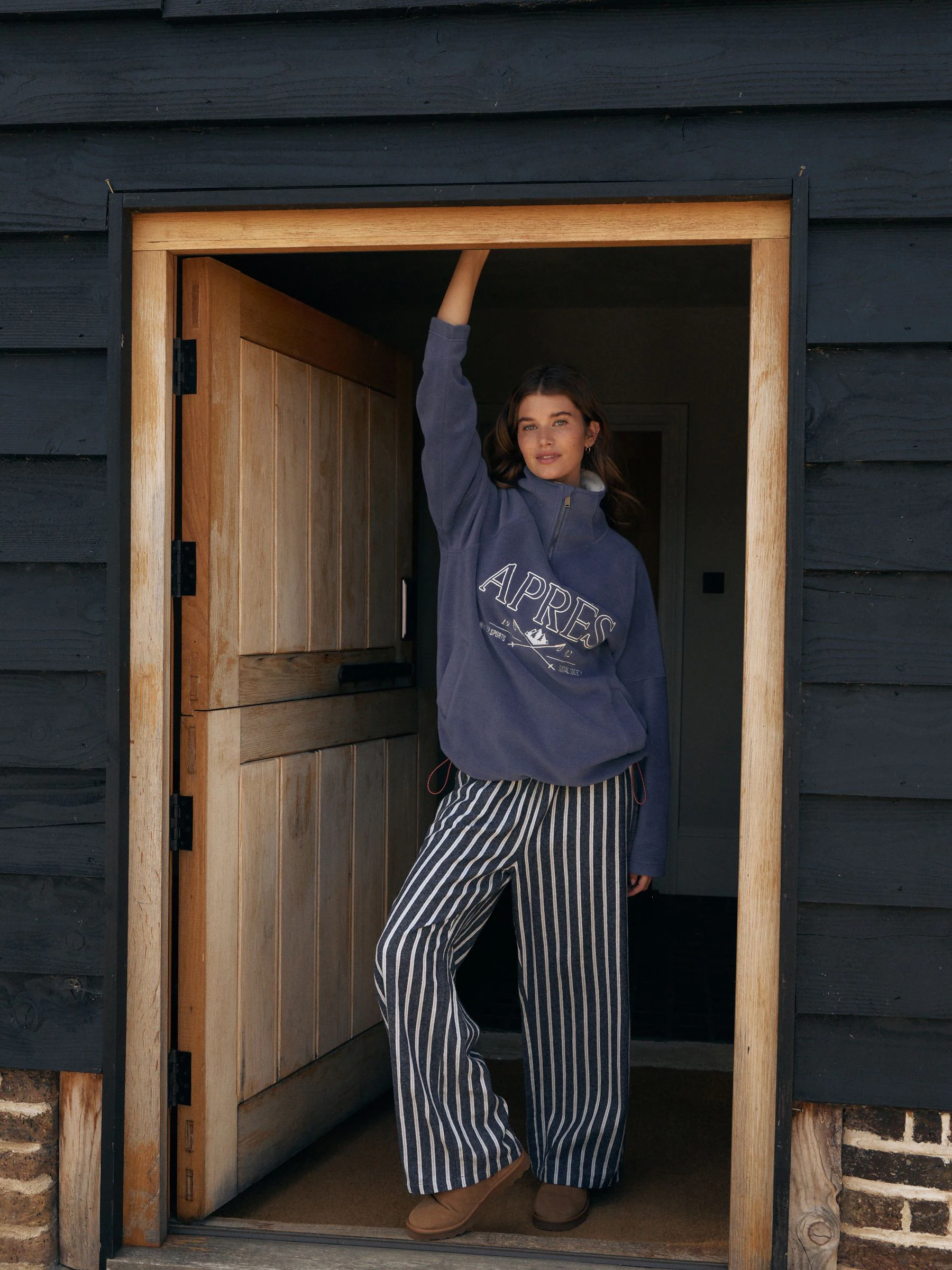 Blauwe Apres - Fleece trui met korte rits