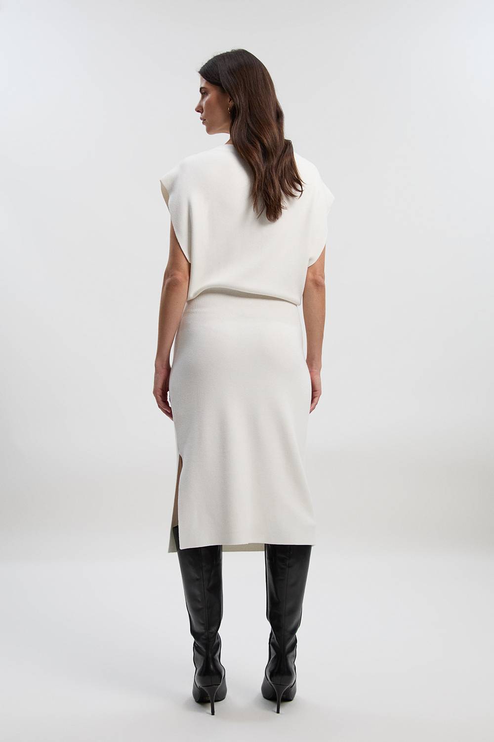 KarenMillen Robe Crayon Mi-Longue Tricotée avec Broderie Cornelli Appliquée