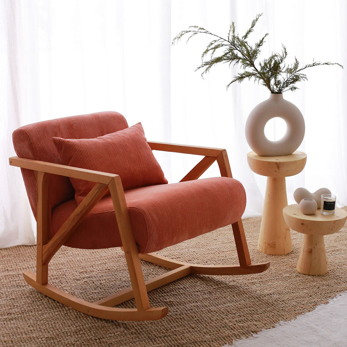 Homitis Fauteuil à bascule en Velours côtelé Nini Sallanan vermilion - 85x67x75 cm