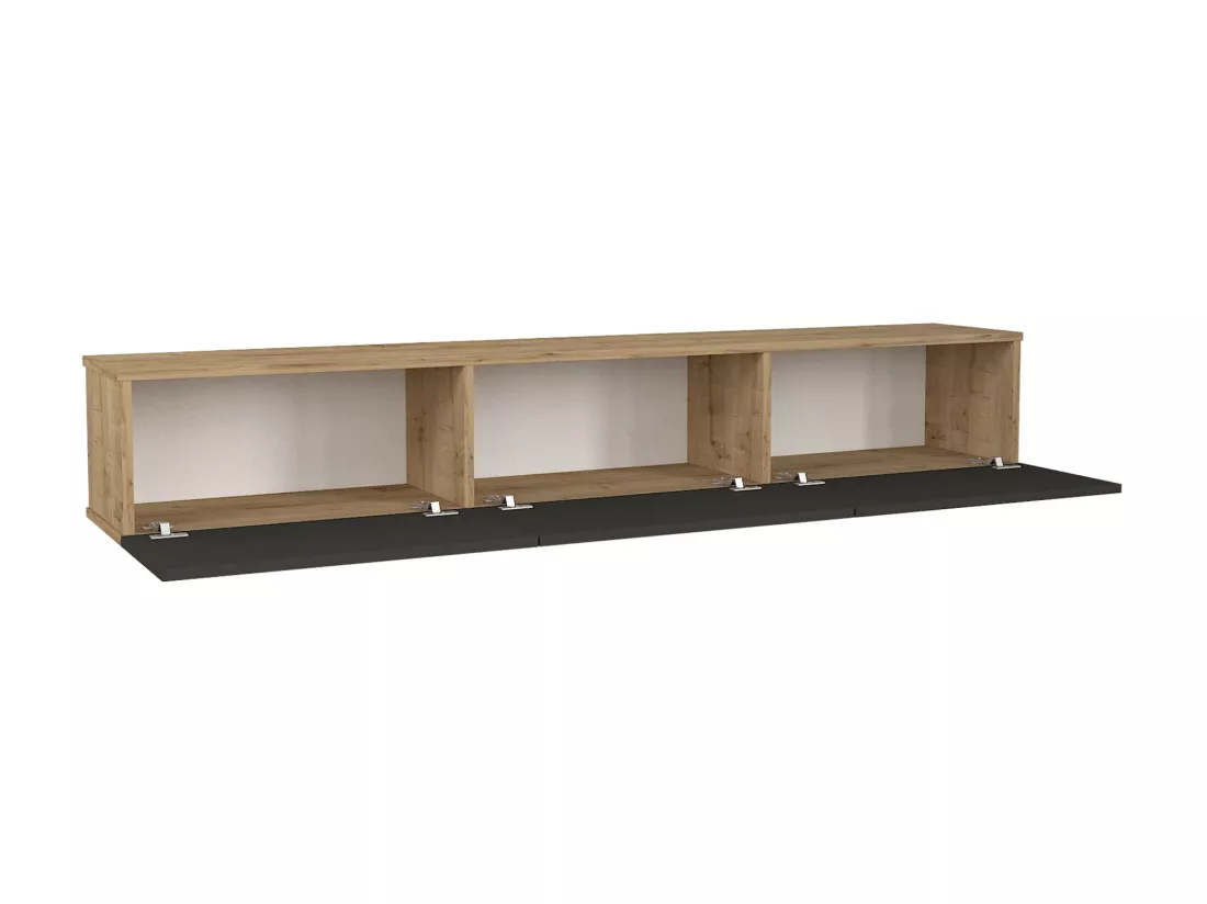 Meuble TV suspendu avec 3 portes - Anthracite et Naturel clair - VIKILA