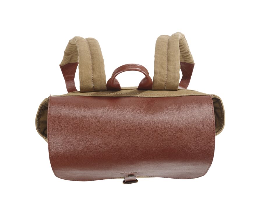 Sac à dos en toile kaki et cuir grainé Châtaigne - HUNTINGTON