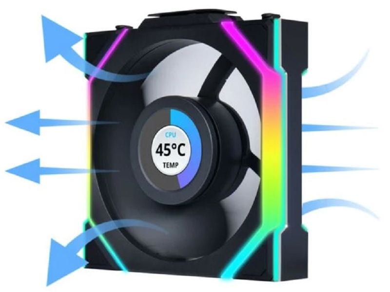 Lian Li PC-Lüfter UNI FAN SL 120 Reverse Blade 3er-Pack Wireless LCD Lüfter Inklusive Controller zum Steuern der Drahzahl, Lichteffekte und des LCDs