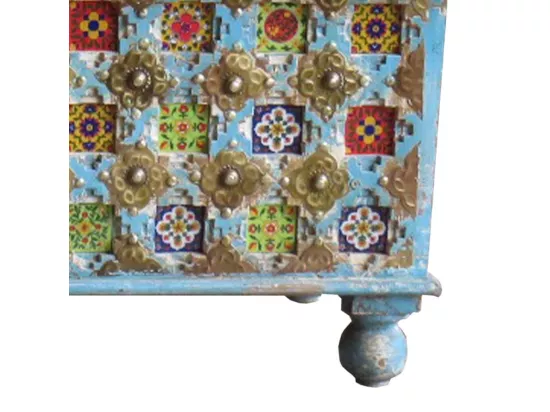 Coffre en bois bleu 146x40x45h
