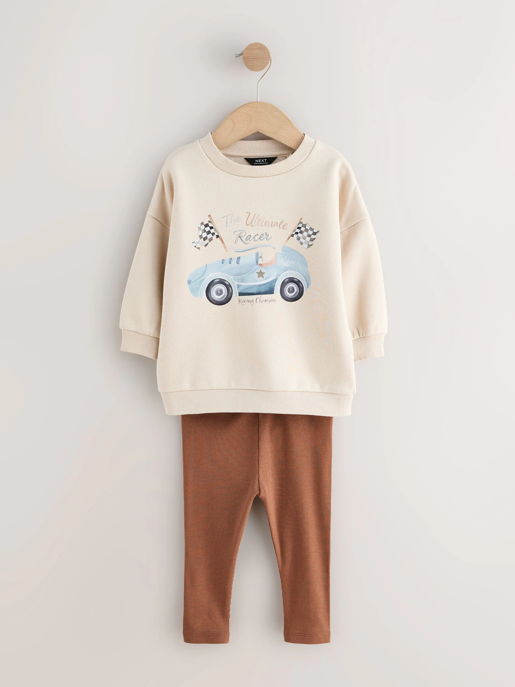 Blue/White Stripe/Car - Set van 2 sweatshirts en leggings (3mnd -7jr)