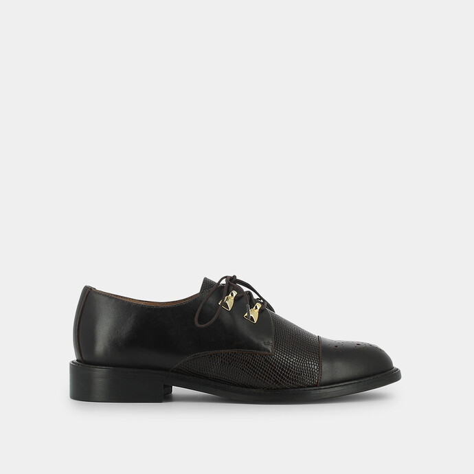 Derbies effet reptile  marron à détails dorés
