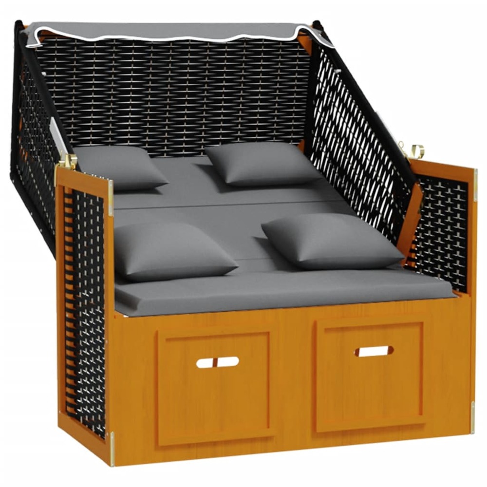 Strandkorb avec coussin résine tressée bois solide anthracite