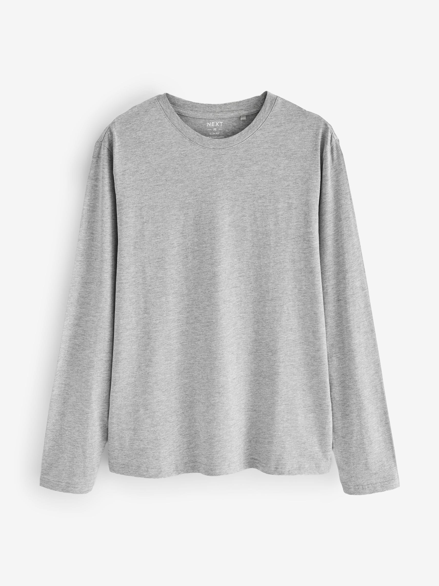 Zwart/Wit/Grijs/Blauw - Slim Fit - verpakking van 5 regular-fit T-shirts met lange mouwen van 100% katoen