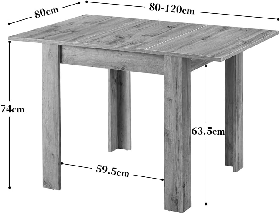 B&D home® LIVIUS Esstisch, ausziehbar 80–120 x 80 cm – moderner Küchentisch in Eichen Optik, platzsparend mit integrierter Aufbewahrung für Einlegeplatten, Holztisch für Küche & Esszimmer