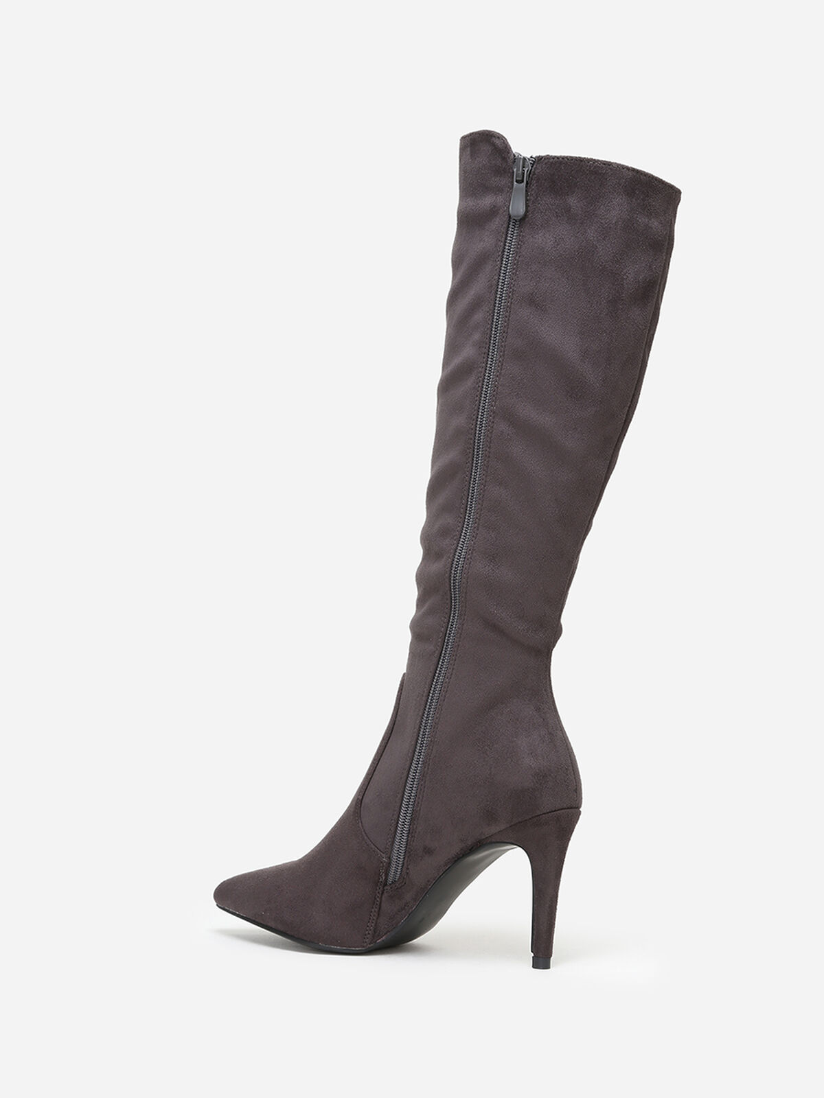 Bottes en suédine à bout et talon pointus- Gris