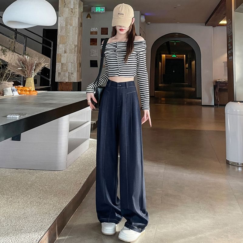 Jaqmine - High Waist Plain Wide Leg Jeans (Diverse ontwerpen)