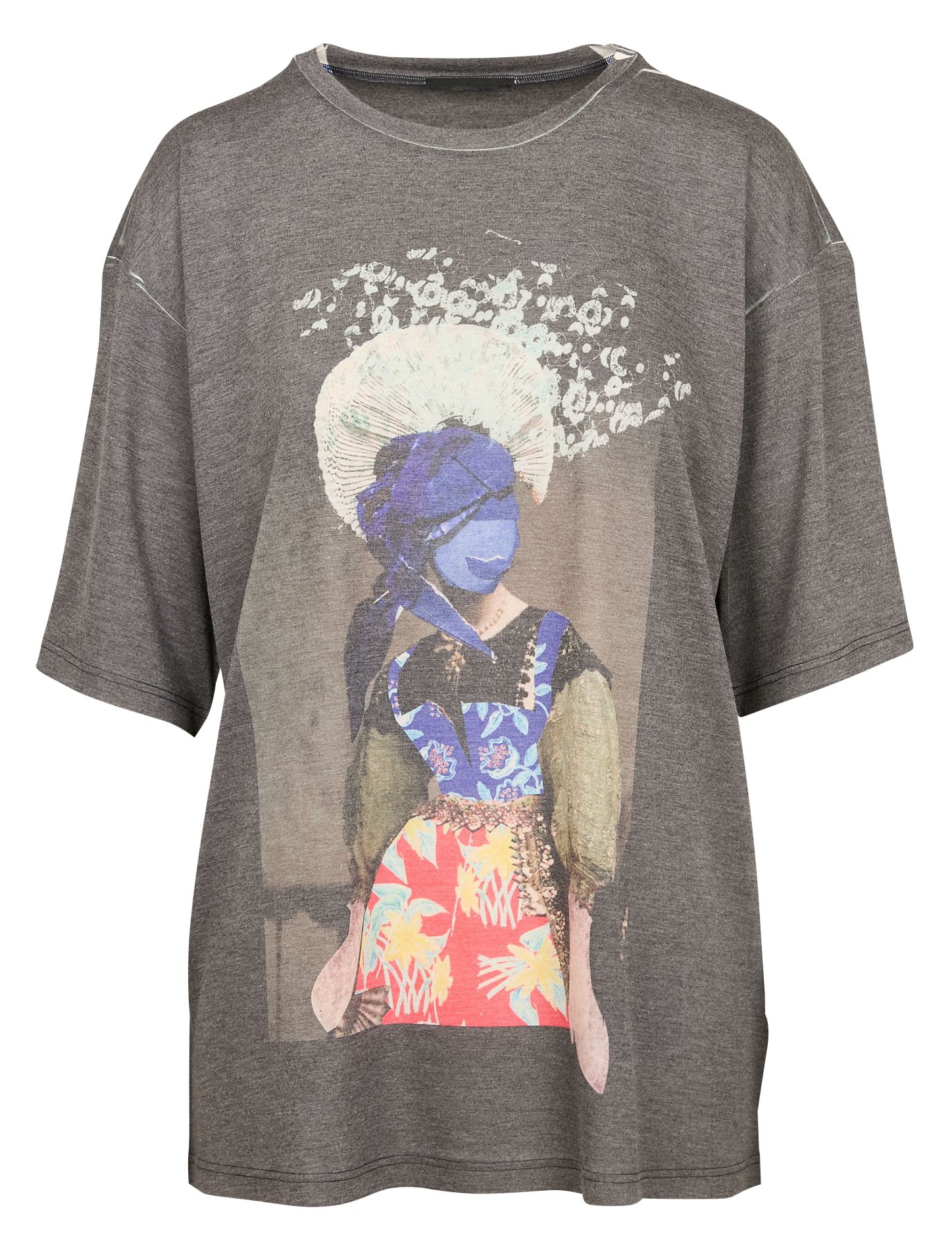 Tee-shirt col rond ample imprimé | Bleu