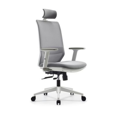 Fauteuil de bureau TECSY - accoudoirs réglables - Appui-tête réglable - base blanche - gris