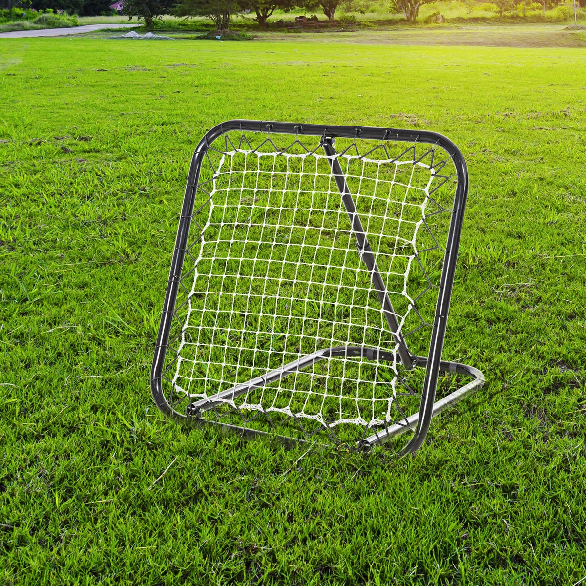 HOMCOM Football Rebounder, opvouwbaar kickbackdoel, rebound-muurnet voor honkbal, basketbal, verstelbaar in 5 standen, 78 x 84 x 65-78 cm, metaal, zwart