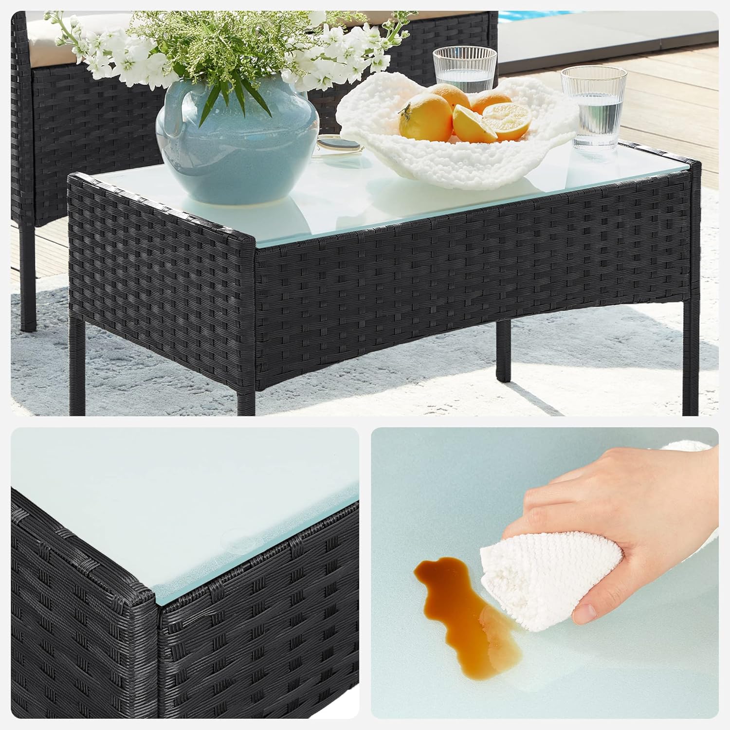 SONGMICS Balkonmöbel, Gartenmöbel-Set, aus PE-Polyrattan, Lounge-Set, Terrassenmöbel, Outdoor, für Terrasse, Balkon, Garten, schwarz-Taupe GGF004B05