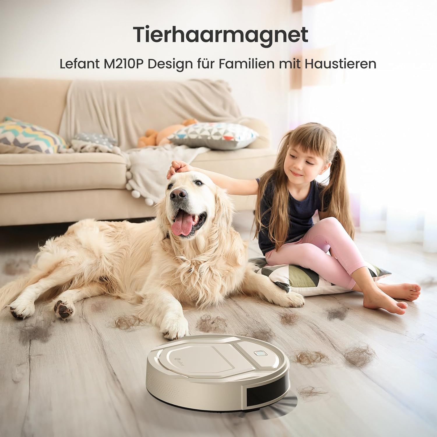 LEFANT M210P Staubsauger Roboter, Saugleistung 2200 Pa, Leise 55dB, Unterstützt WLAN-/Bluetooth-/Alexa-/App-Verbindung, Akkulaufzeit von 120 Minuten, ideal für Tierhaare und Hartböden.