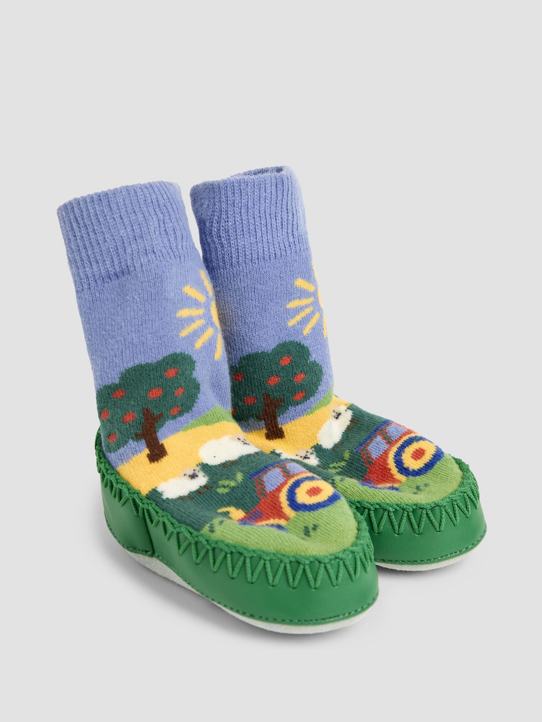 Jojo Maman Bébé mocassinsokken met boerderijscène