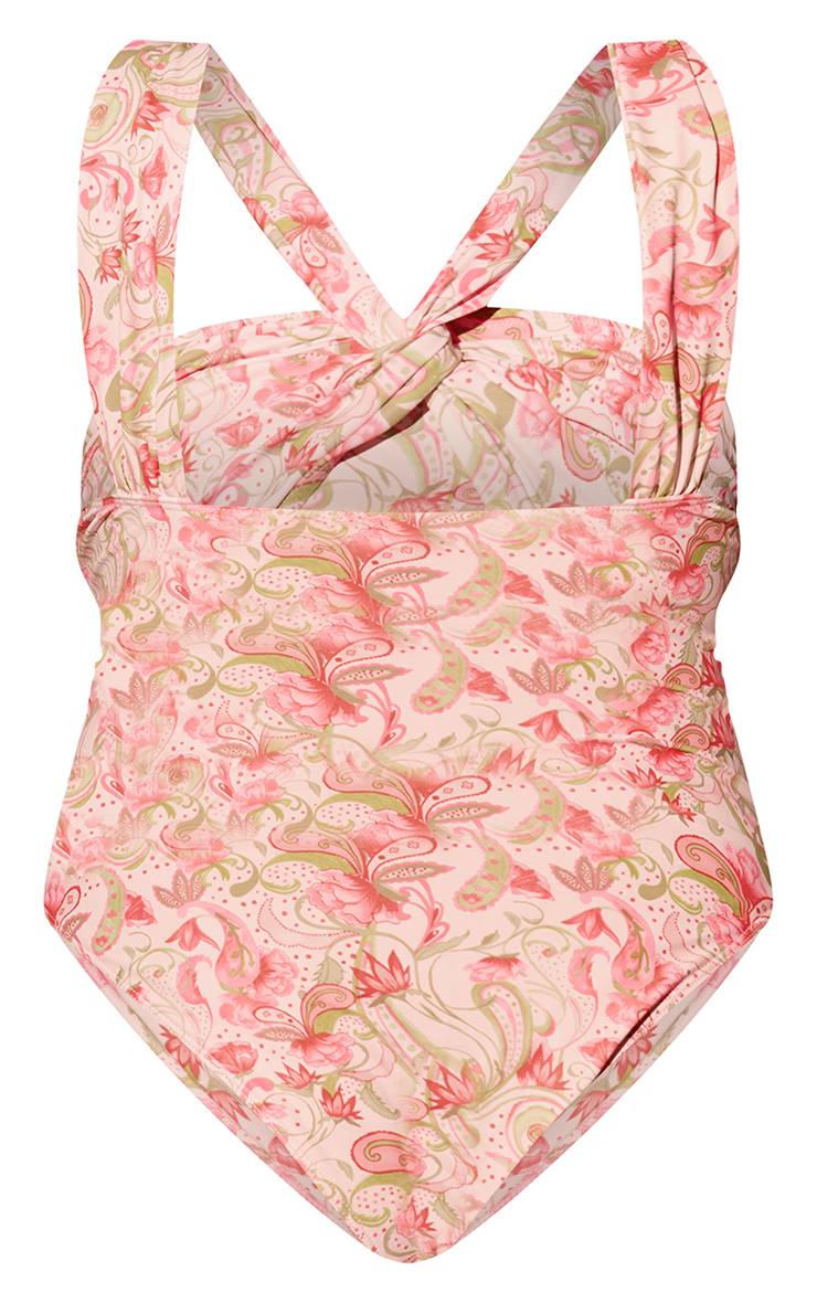 Crème Maillot De Bain Grande Taille À Buste Froncé Motif Paisley