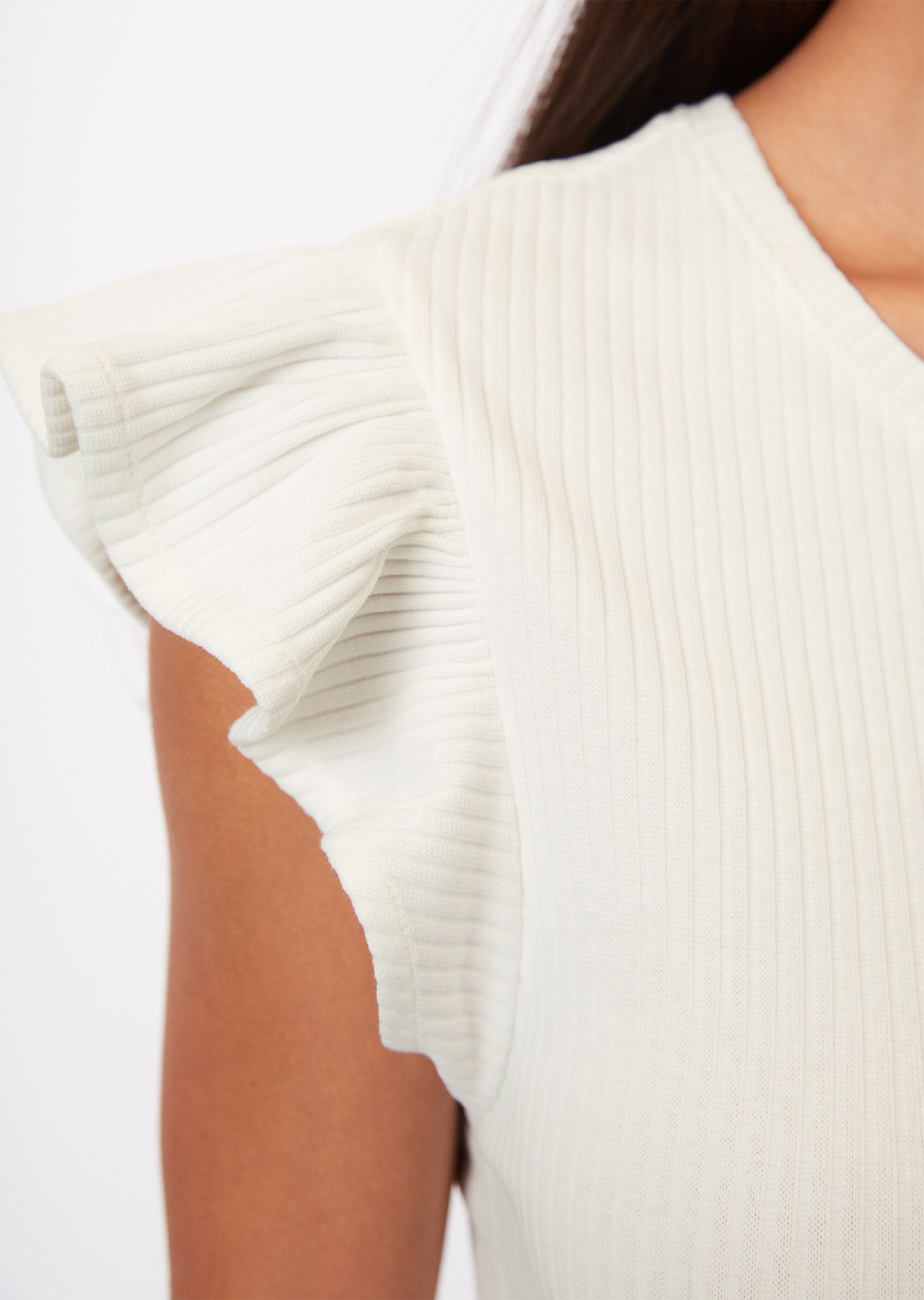 T-Shirt mit Volantärmeln slim aus Ripp-Stretch-Jersey