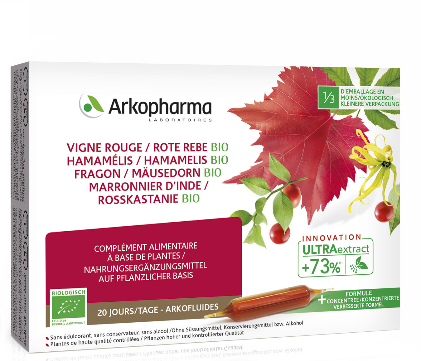 ARKOFLUIDE Rote Rebe Hamamelis Mäusedorn Rosskastanie Trinkamp Bio Amp 20 Stk
